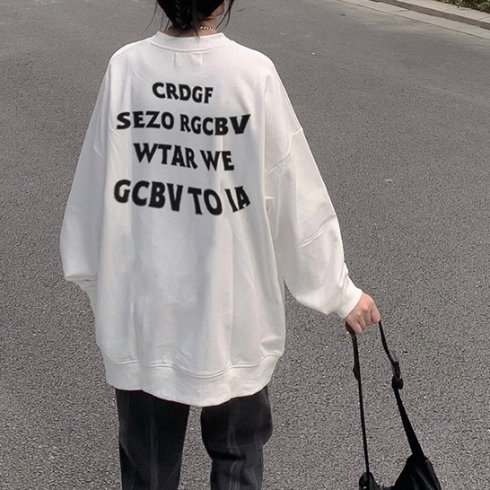 FOCUS Áo Nỉ thời trang nữ oversize retro harajuku trắng ulzzang unisex 100%cotton