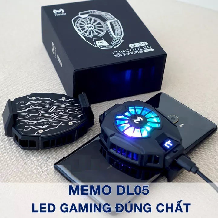 Quạt tản nhiệt điện thoại sò lạnh MEMO DL05/G6 chơi PUBG FF ROS Siêu lạnh, hiển thị nhiệt độ, LED RGB, Kẹp 2 -1 đổi 1