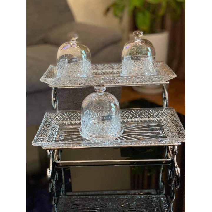 Set 3 Dome Pha Lê Để Bơ, Bánh Kem, Hoa Quả Godinger Dublin - Hàng Chính Hãng Mua tại Đức
