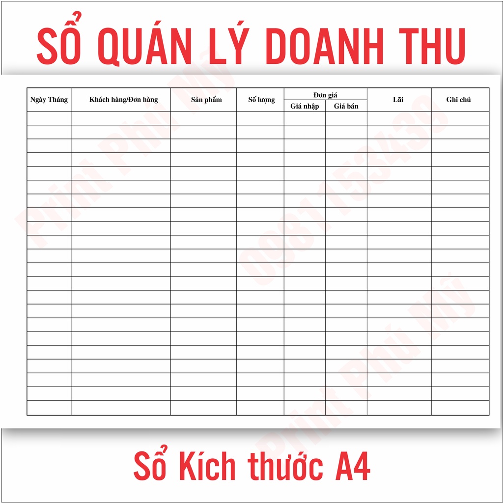 Sổ Quản Lý Doanh Thu Bán Hàng Cho Shop