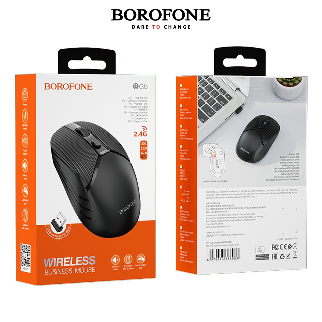 Chuột máy tính không dây bluetooth Borofone BG5