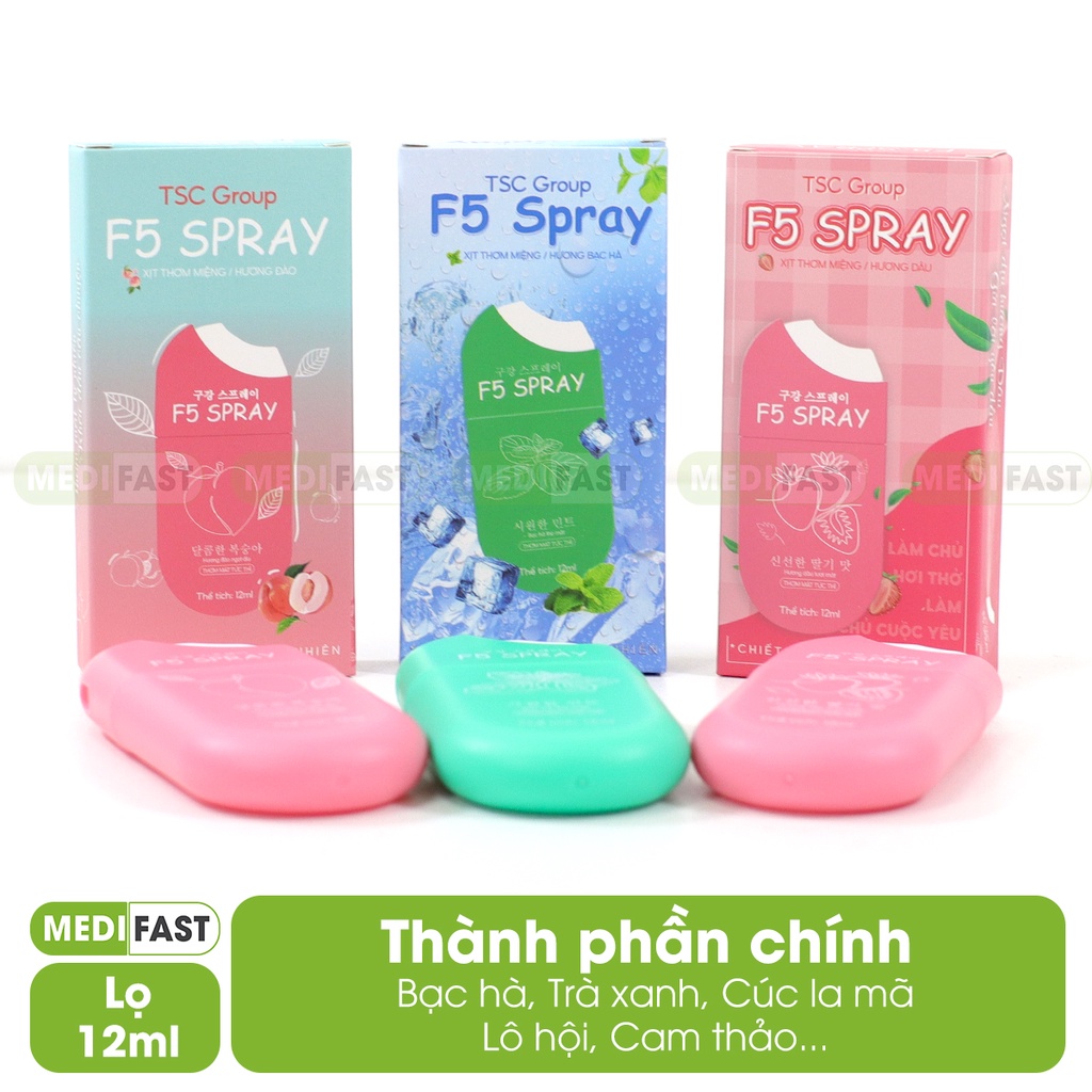 Lọ xịt thơm miệng F5 spray vị đào,dâu, kháng khuẩn thơm mát, khử mùi hôi, làm sạch khoang miệng, tự tin giao tiếp