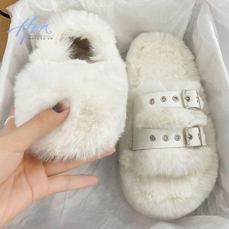 Dép Lười Đế Dày Phối Lông Thời Trang Thu Đông 2022 Cho Nữ