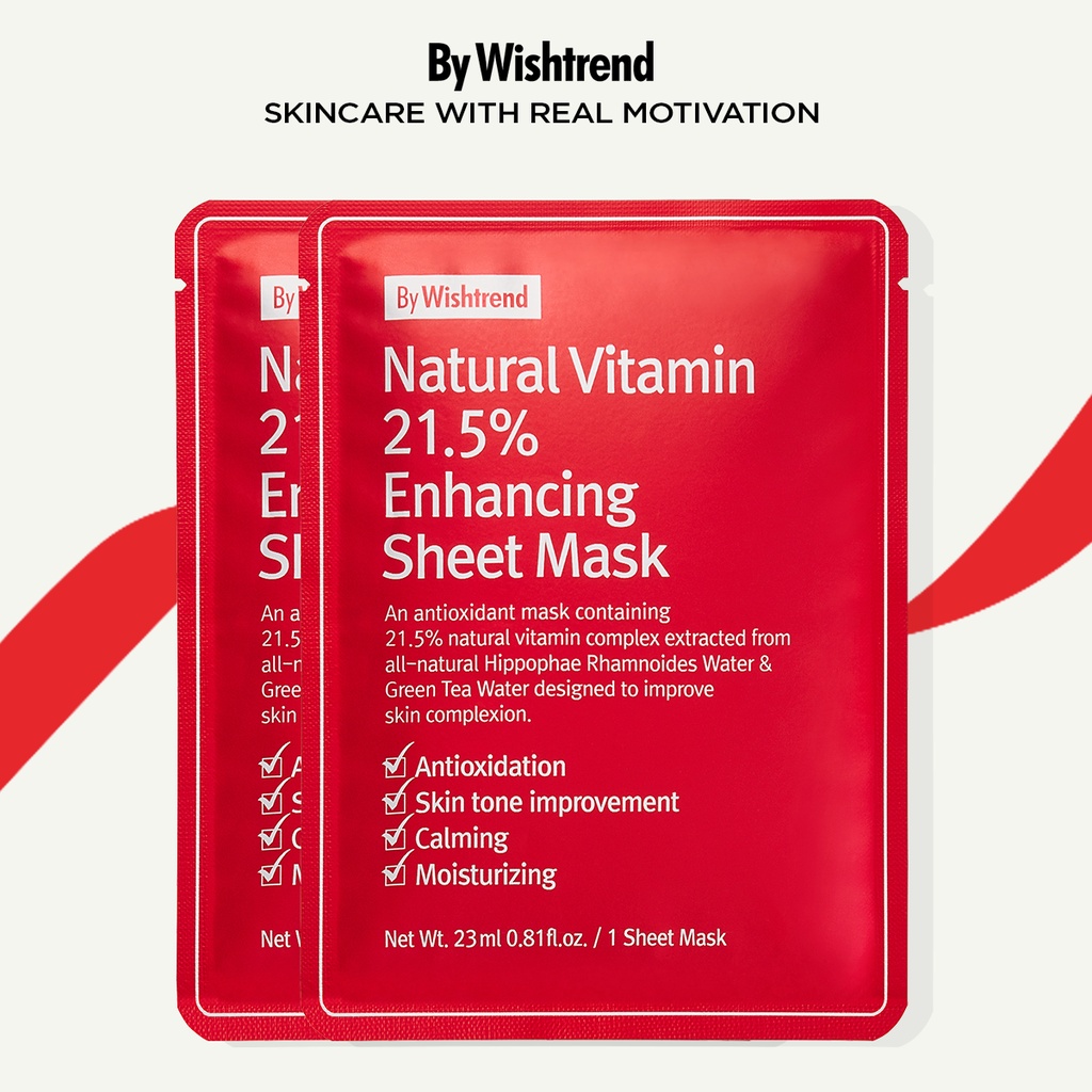 2 Mặt nạ dưỡng trắng da BY WISHTREND NATURAL VITAMIN 21.5% ENHANCING SHEET MASK 23ml