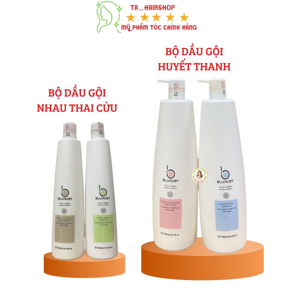 Dầu gội xả huyết thanh nhau thai cừu Bluruby dưỡng sinh kiềm dầu sạch gàu phục hồi dưỡng ẩm chống rụng cặp500ml - 1000ml