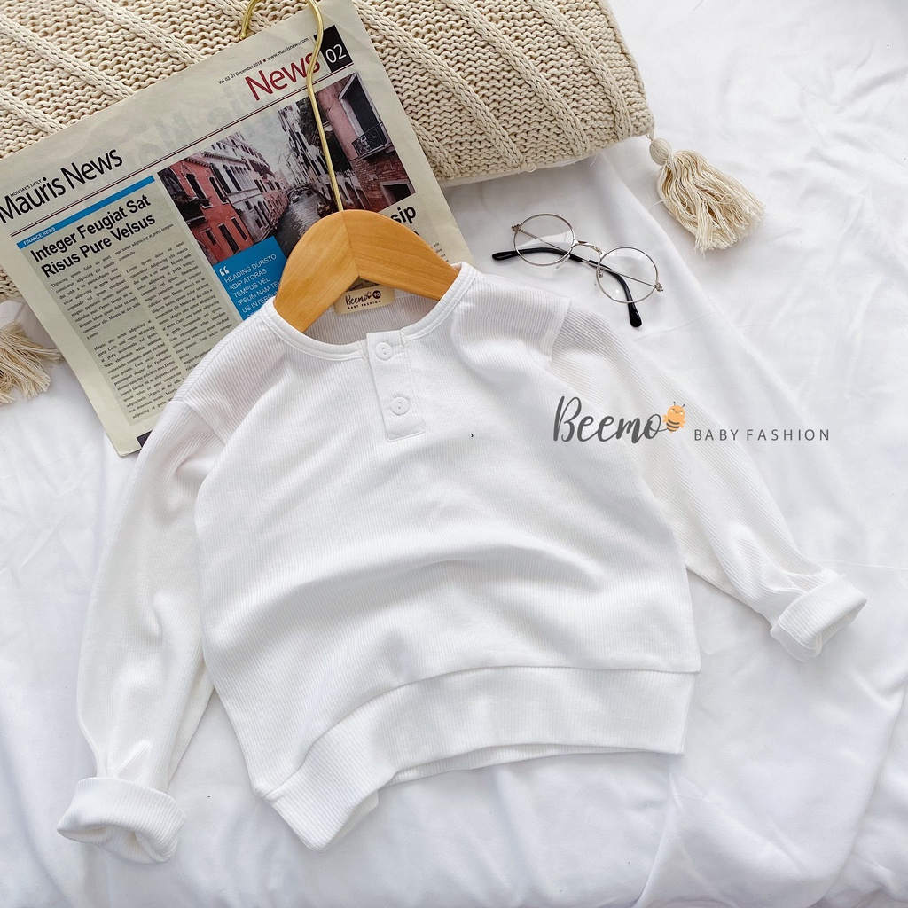 Áo dài tay chất liệu len tăm trơn cho bé trai, bé gái phối cúc trước - 21A080