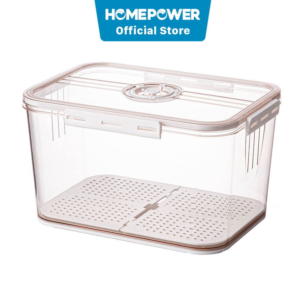 Hộp đựng thực phẩm tách nước Homepower hình chữ nhật trong suốt - Vòng ghi chú thời gian bảo quản thông minh, tiện lợi