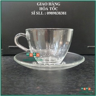 Cốc thủy tinh uống trà 220ml Bộ 6 cốc và 6 đĩa UG310 UG325