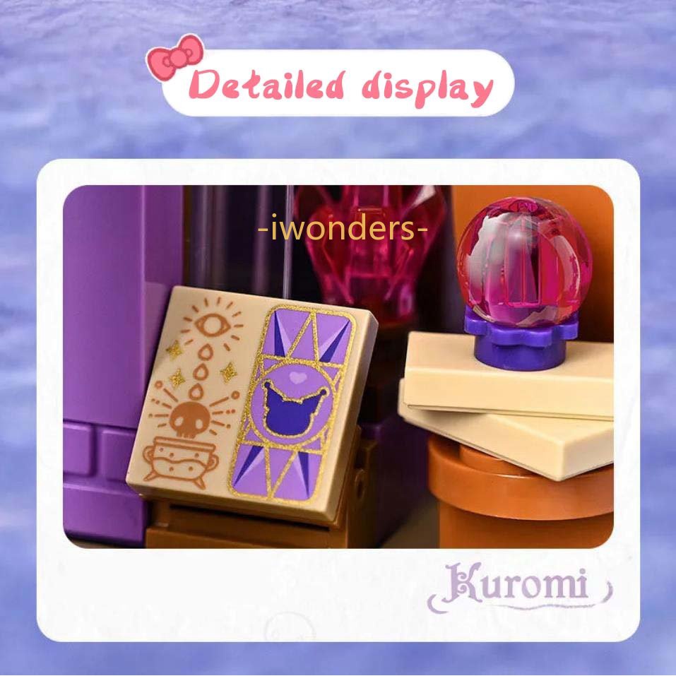 Giai điệu: Kuromi Xếp hình Khối xây dựng Sanrio Loạt chế độ xem phố Phim hoạt hình sáng tạo Lắp ráp Đồ chơi DIY Đồ chơi mô hình quà tặng cho bé gái Kids education toys