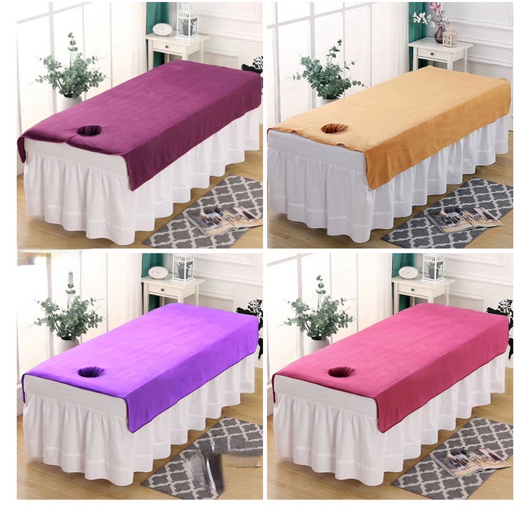 Ga Trải Giường Mát Xa SPA Vải Nhung San Hô Dày Mềm Mại Màu Trơn