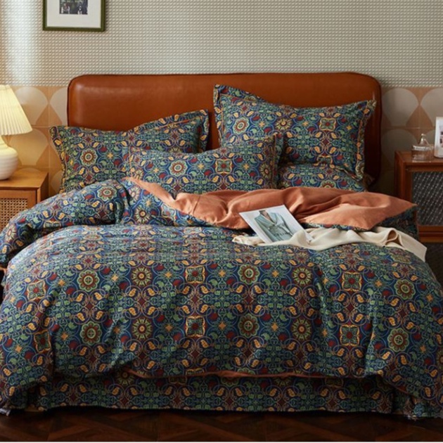 Set Vỏ chăn ga gối Cotton nguyên chất 100% hoa lá mùa Thu Vintage