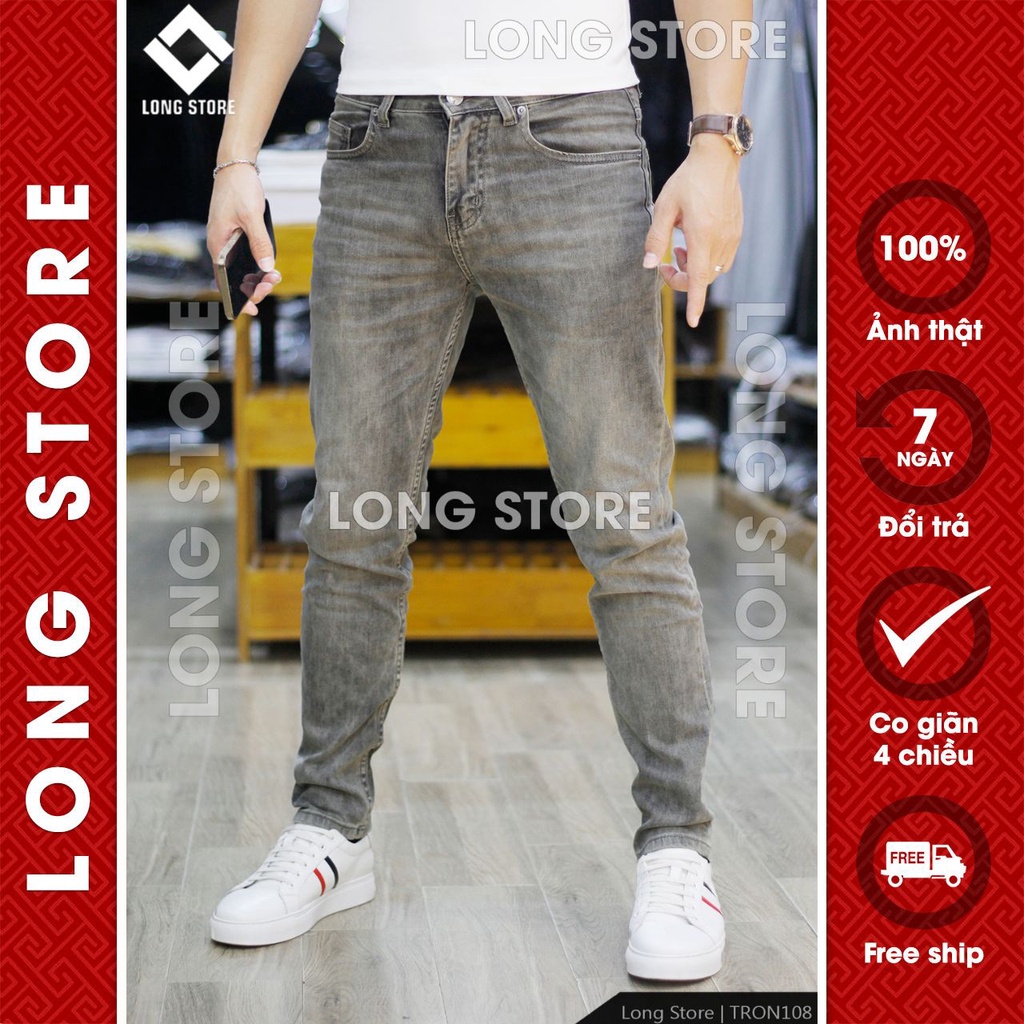 Quần jean nam nâu xám loang LONGARES chất bò co giãn cao cấp ống đứng dáng ôm skinny siêu đẹp TRON108