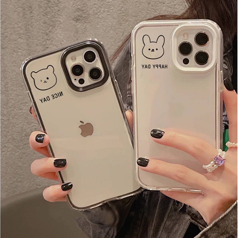 Ốp điện thoại trong suốt hình gấu / thỏ 3 trong 1 thích hợp cho Iphone 13 12pro 11promax
