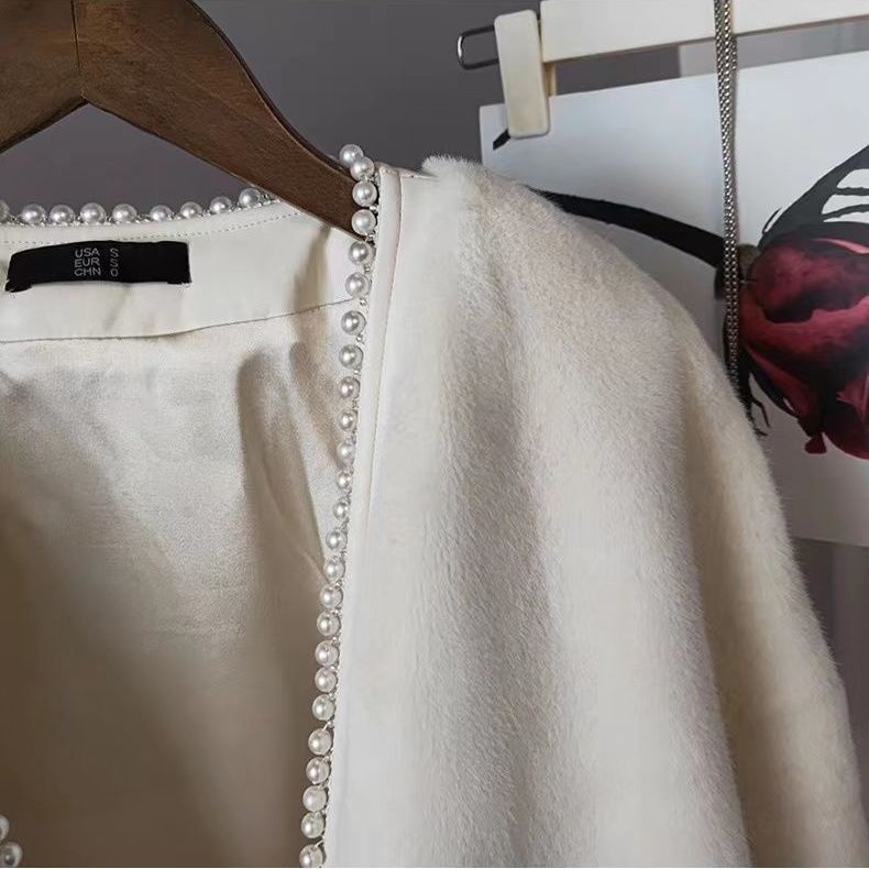 [Giao Ngay] Áo Khoác Lông Dày Cao Cấp Ấm Áp Phối Ngọc Trai Thời Trang Thu Đông Mới Dễ Phối Đồ