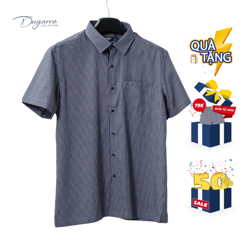 Áo sơ mi nam tay ngắn DUGARCO form Regular fit cotton họa tiết kẻ caro 82SMS21194