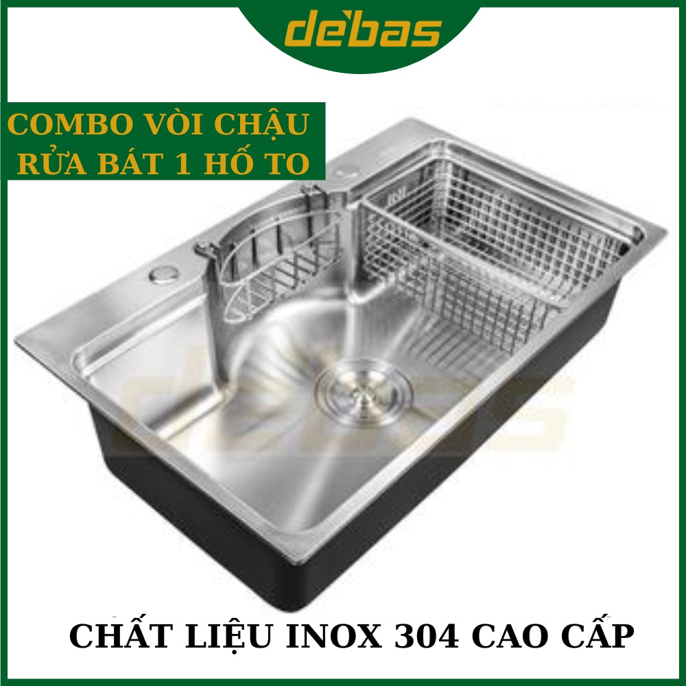 Chậu rửa chén bát đúc liền khối 1 hố to rộng kiểu dáng Nhật Bản inox sus304 KOREA CAO CẤP 7546 7848