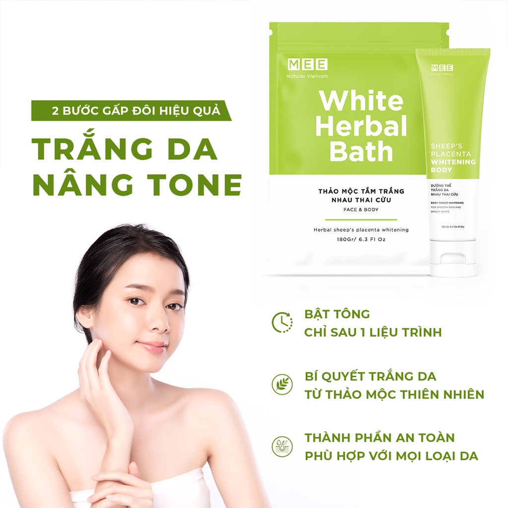 Bộ Thảo mộc tắm trắng X3 nhau thai cừu Mee+ Natural Vietnam sáng da dưỡng thể nhau thai cừu dưỡng da trắng hồng, mềm mịn