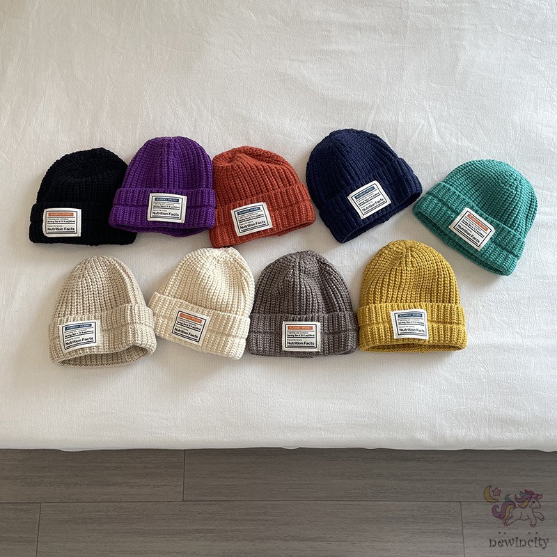 Mũ Beanie Dệt Kim Co Giãn In Chữ Thời Trang Hàn Quốc Cho Bé