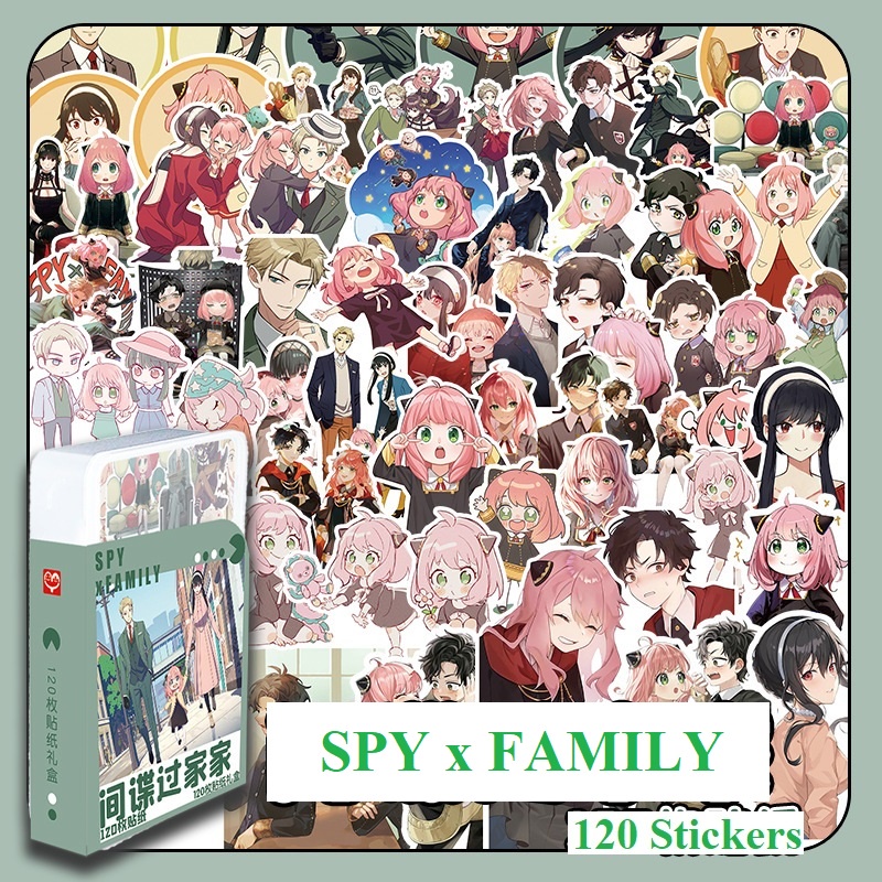 (sẵn) Anime: SPY x FAMILY | Hộp nhựa 120 miếng hình dán Sticker (không trùng nhau) / Gia đình điệp viên