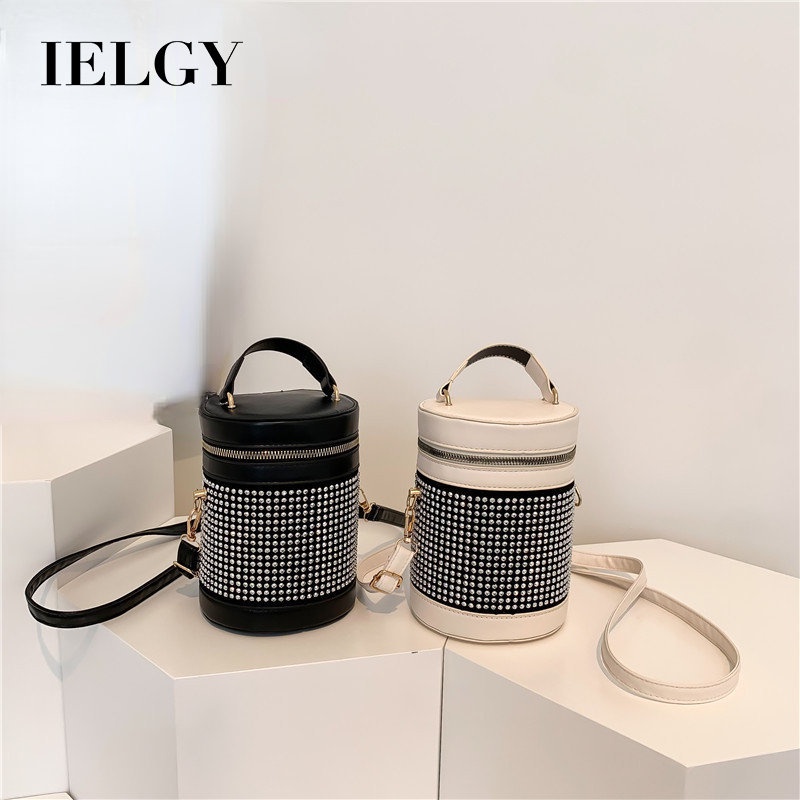 Ielgy Túi Xách Đeo Vai Hình Trụ Đính Kim Cương Phong Cách Nước Ngoài Thiết Kế Nhỏ Gọn Đơn Giản Cho Nữ
