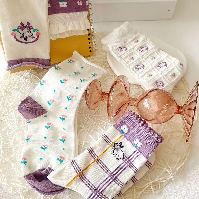 Đôi Vớ Cổ Cao Phối Ren Màu Tím Phong Cách lolita Dành Cho Nữ