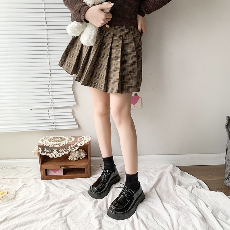 Giày Da Đế Dày Buộc Dây Kiểu Anh Thiết Kế Trẻ Trung Cho Nữ