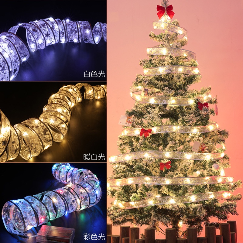 Dây Đèn led Sợi Đồng Phối Ruy Băng Ngôi Sao Trang Trí Cây Thông Noel