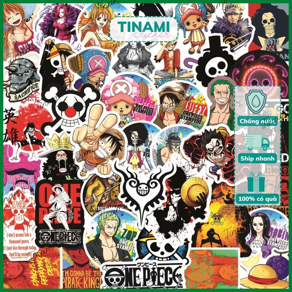Sticker Set 50 hình nhân vật anime manga One Piece miếng dán PVC không thấm nước dùng trang trí Tinami ONEPIECE001