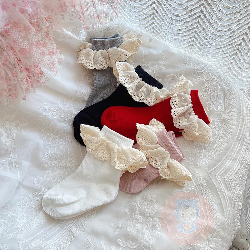 Laa6- Tất Ren Nhún Bèo Thoáng Khí Co Giãn Công Chúa Dễ Thương Cho Bé Gái