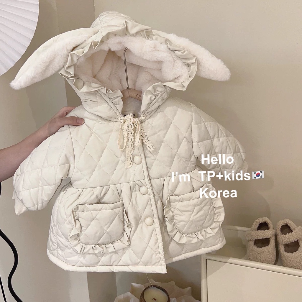 Áo Khoác Tai Thỏ Trần Bông Lót Nhung Ấm Áp Cho Bé Gái - Thời Trang Hàn Quốc