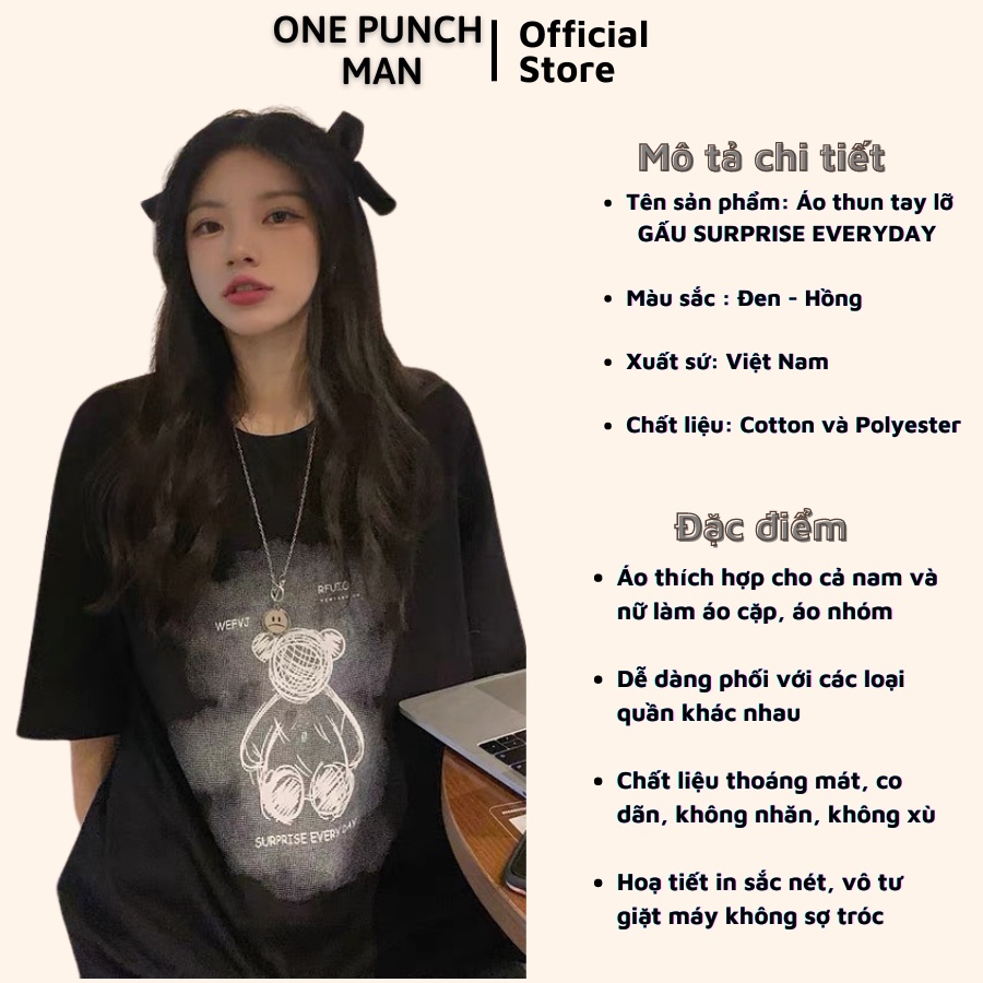 Áo thun tay lỡ GẤU SURPRISE EVERYDAY unisex form rộng - Áo phông OPM co giãn 4 chiều không xù lông