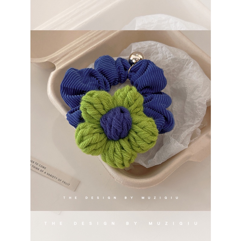 Dây Buộc Tóc Cao Su Bọc Vải Len Họa Tiết Hoa Đơn Giản Thời Trang Cho Nữ