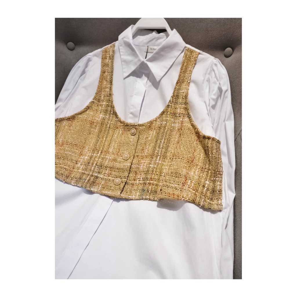 Áo sơ mi phối gile tweed