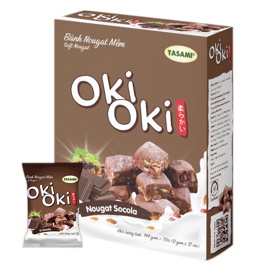 Bánh Nougat - Kẹo Hạnh Phúc Oki Oki Vị Socola Hạnh Nhân, Ngọt Nhẹ Tự Nhiên Mềm Dẻo Thơm Ngon (114g/Hộp)