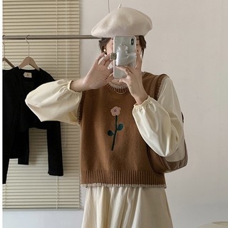 Áo len nữ kiểu thêu hoa, áo sweater len nữ phối tay sơ mi 9184