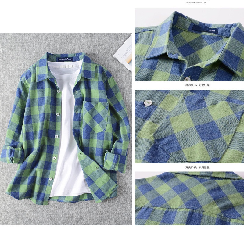 Áo Sơ Mi Cotton Tay Dài Họa Tiết Caro Thời Trang Xuân Thu Cho Bé Trai