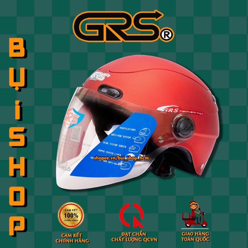 Mũ bảo hiểm nửa đầu GRS A102k kính dài mới FULL ĐỦ MÀU- Helmet có kính chắn gió - Nón Sơn 1/2 Đài Loan - Nón acer