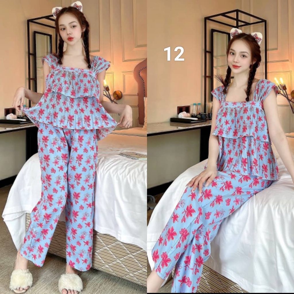 Bộ lụa dập ly, quần có túi, 40 đến 59kg