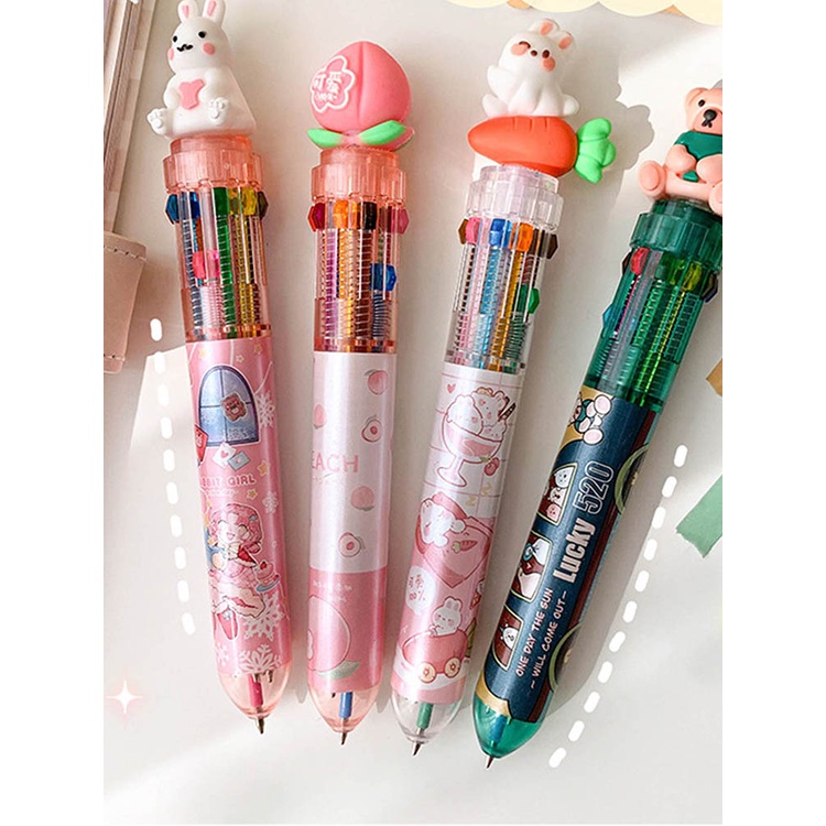 Bút Bi Hình Động Vật Hoạt Hình Nhiều Màu Sắc Kèm 10 Ngòi Thay Thế