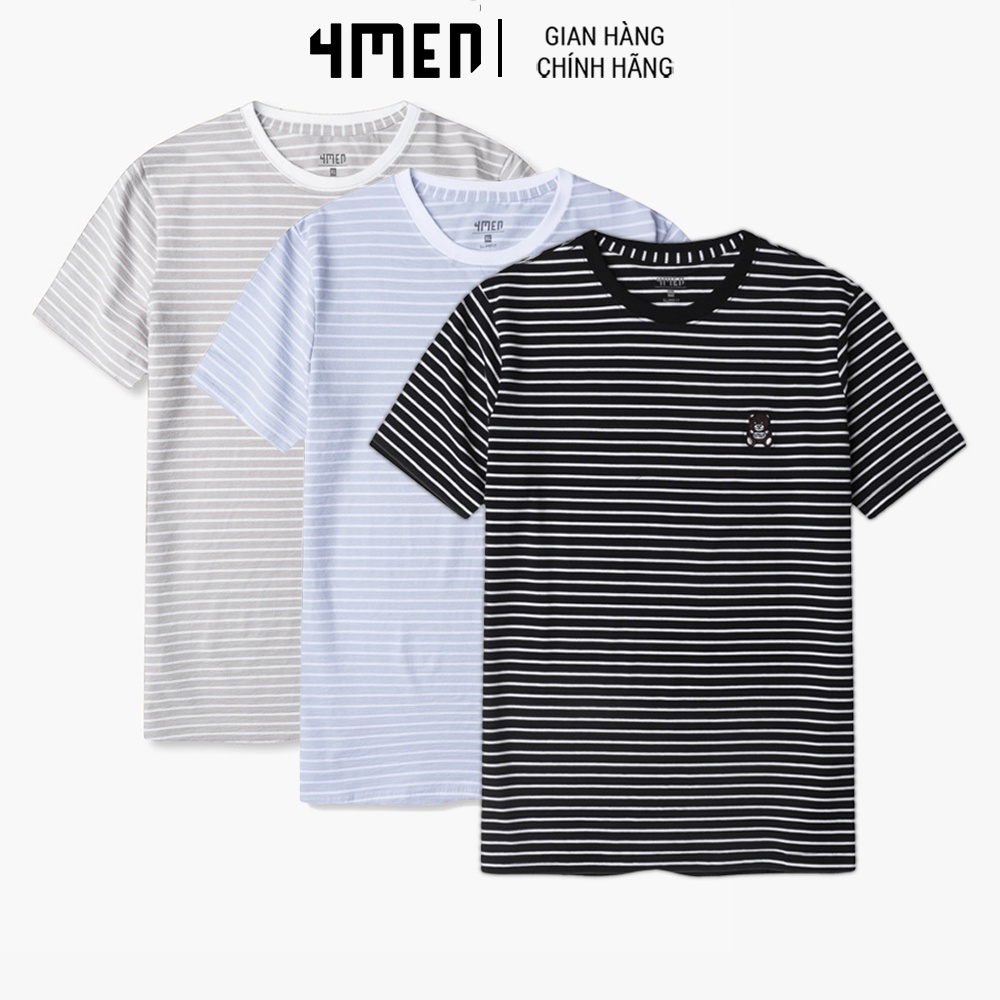Áo Thun Nam Slimfit Teddy 4MEN AT104 cổ tròn tay ngắn, kẻ sọc ngang basic, nhiều màu đẹp, vải thun mát, mềm mịn, co giãn