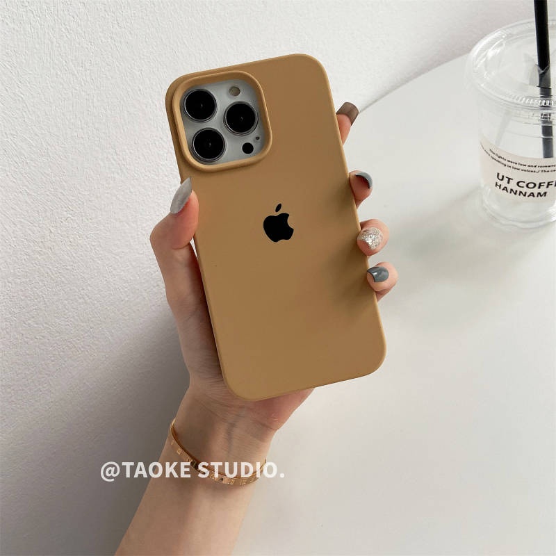 Ốp điện thoại silicon chống rơi màu kaki phong cách người nổi tiếng thích hợp cho Iphone 13 pro 12 11 XR/ X 8P / 14 diGs