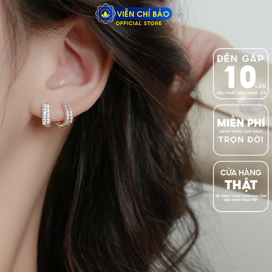 Khuyên tai bạc nữ đính đá 2 hàng chất liệu bạc 925 thời trang phụ kiện trang sức Viễn Chí Bảo B000144
