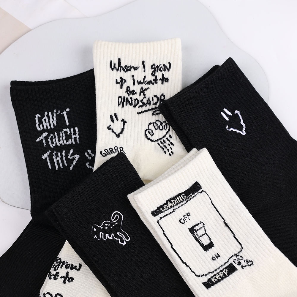 Vớ Cotton Dài Mềm Mại Thoải Mái Thoáng Khí Thêu Họa Tiết Khủng Long Graffiti Dễ Thương Thời Trang Phong Cách Hàn Quốc