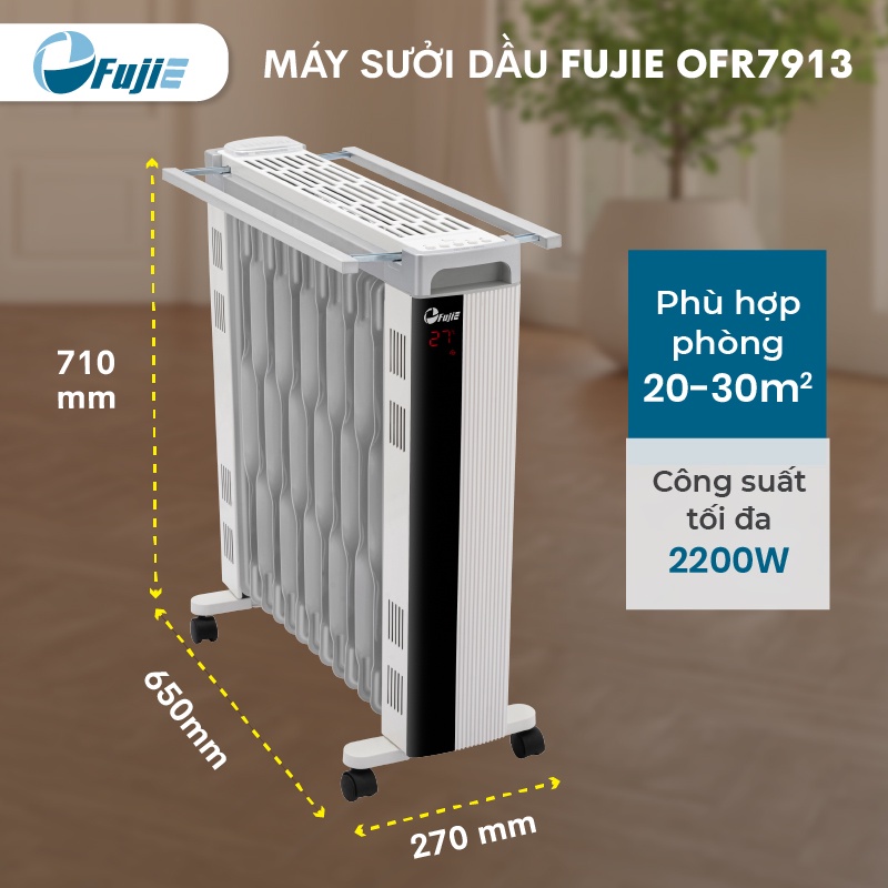 Máy Sưởi Dầu 13 Thanh Fujie OFR7913, công suất lớn làm ấm nhanh, tự động ngắt an toàn tiết kiệm điện năng