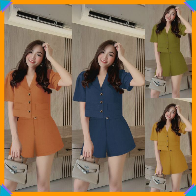 Bộ Quần Áo Nữ 🌸FREESHIP🌸 Set nguyên bộ đùi 2 nắp túi giả xinh xắn J1189