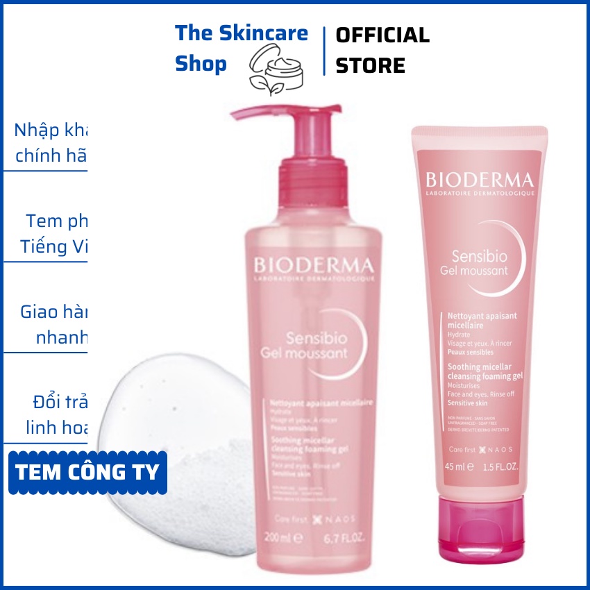 Gel rửa mặt tạo bọt cho da nhạy cảm Bioderma Sensibio Gel Moussant 200ml - The Skincare Shop