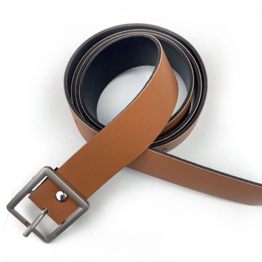 Thắt Lưng Da Màu Trơn Khóa Tròn / Vuông Bằng Hợp Kim Co Giãn Thời Trang Cho Nam Và Nữ J7P9