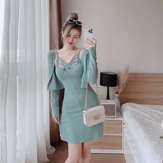Set đầm dây + khoác tay dài