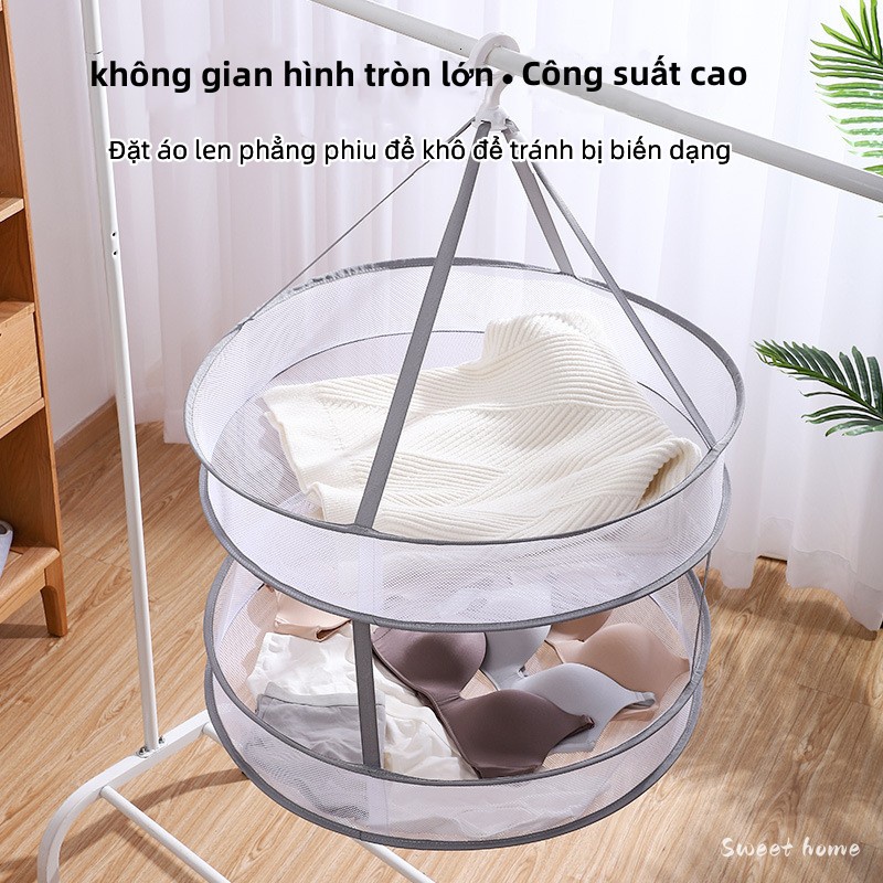 Giỏ lưới 2 tầng phơi đồ áo lót tất gấu bông chống gió bay thu gấp gọn được đa năng, lưới phơi quần áo