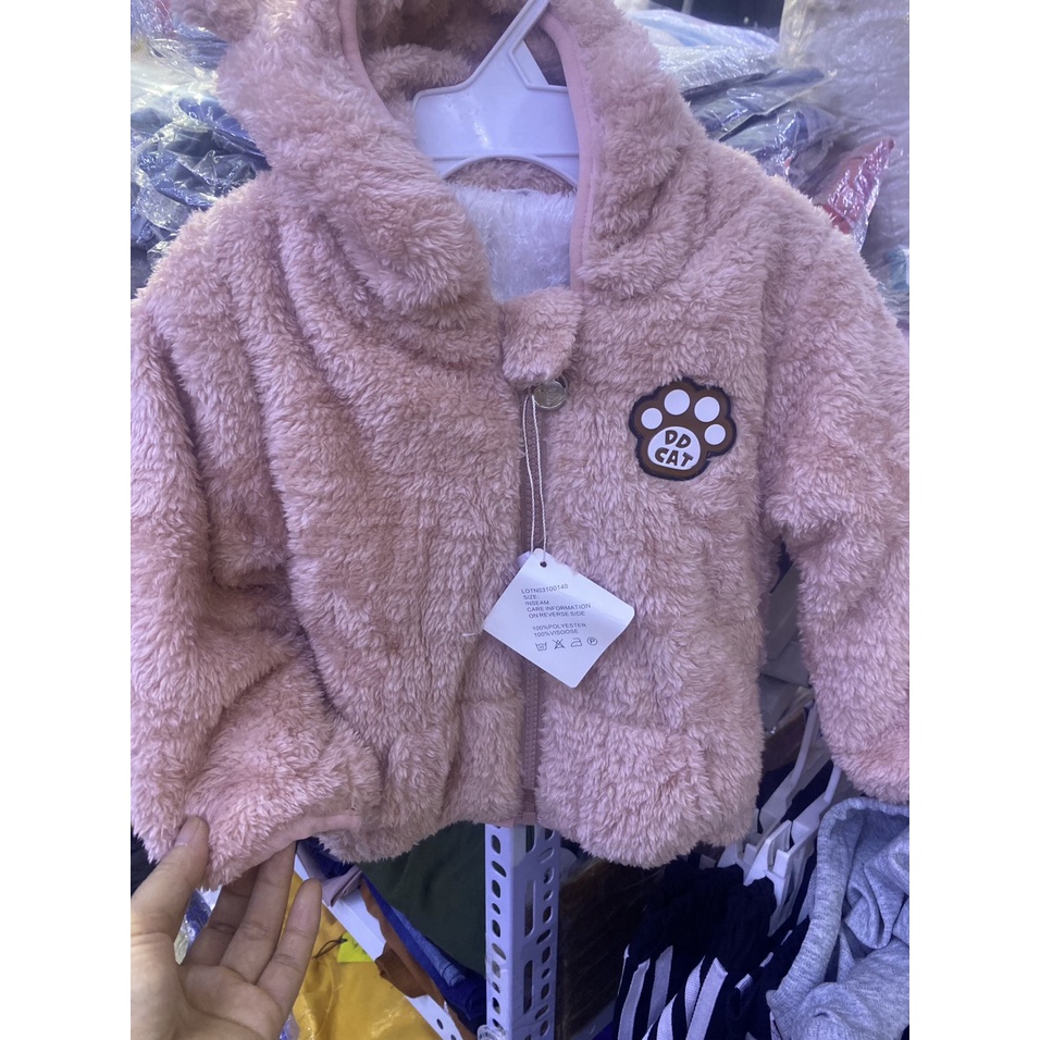 Áo khoác lông cừu tai gấu cho bé, áo khoác lông 2 lớp siêu ấm cho bé trai bé gái